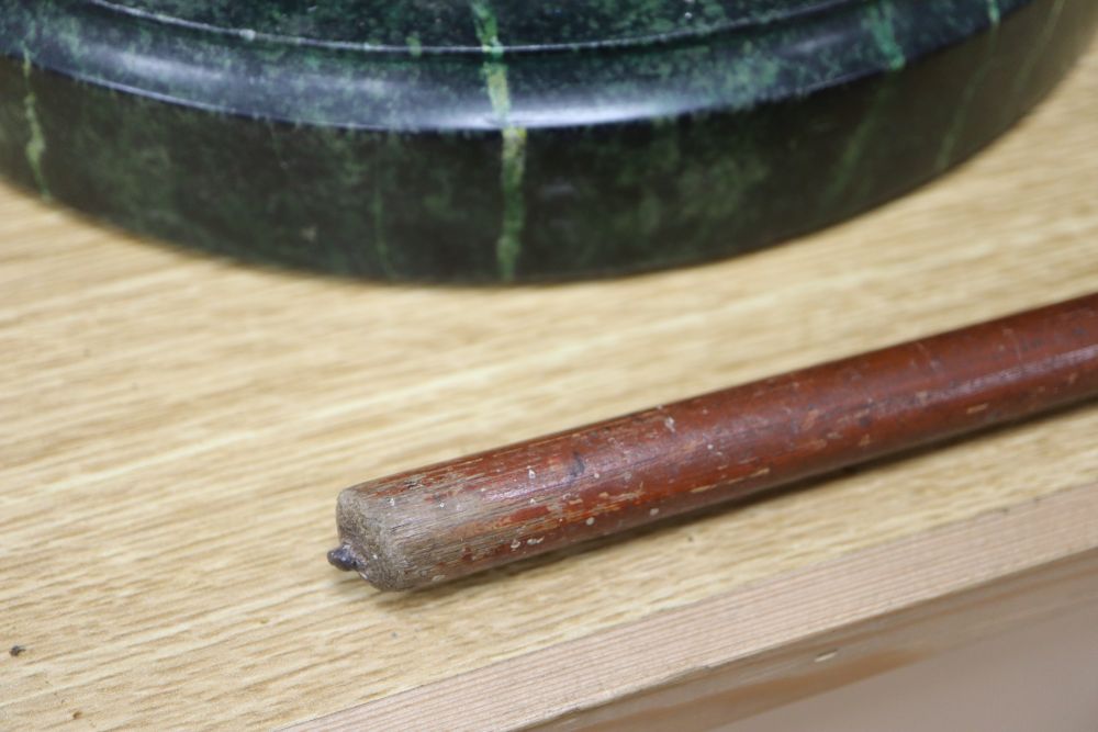 A Chinese horn and silver stick, possibly rhino horn
